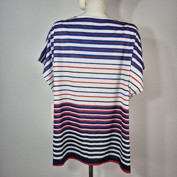 Allison Daley Women's Top Blouse Size 2X Stripe White Blue Red Short Sleeve (04) - Picture 3 of 10